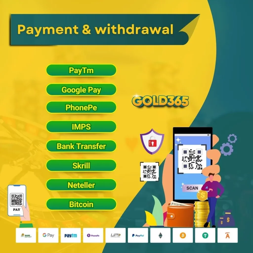 Payment and withdrawal options at Gold365